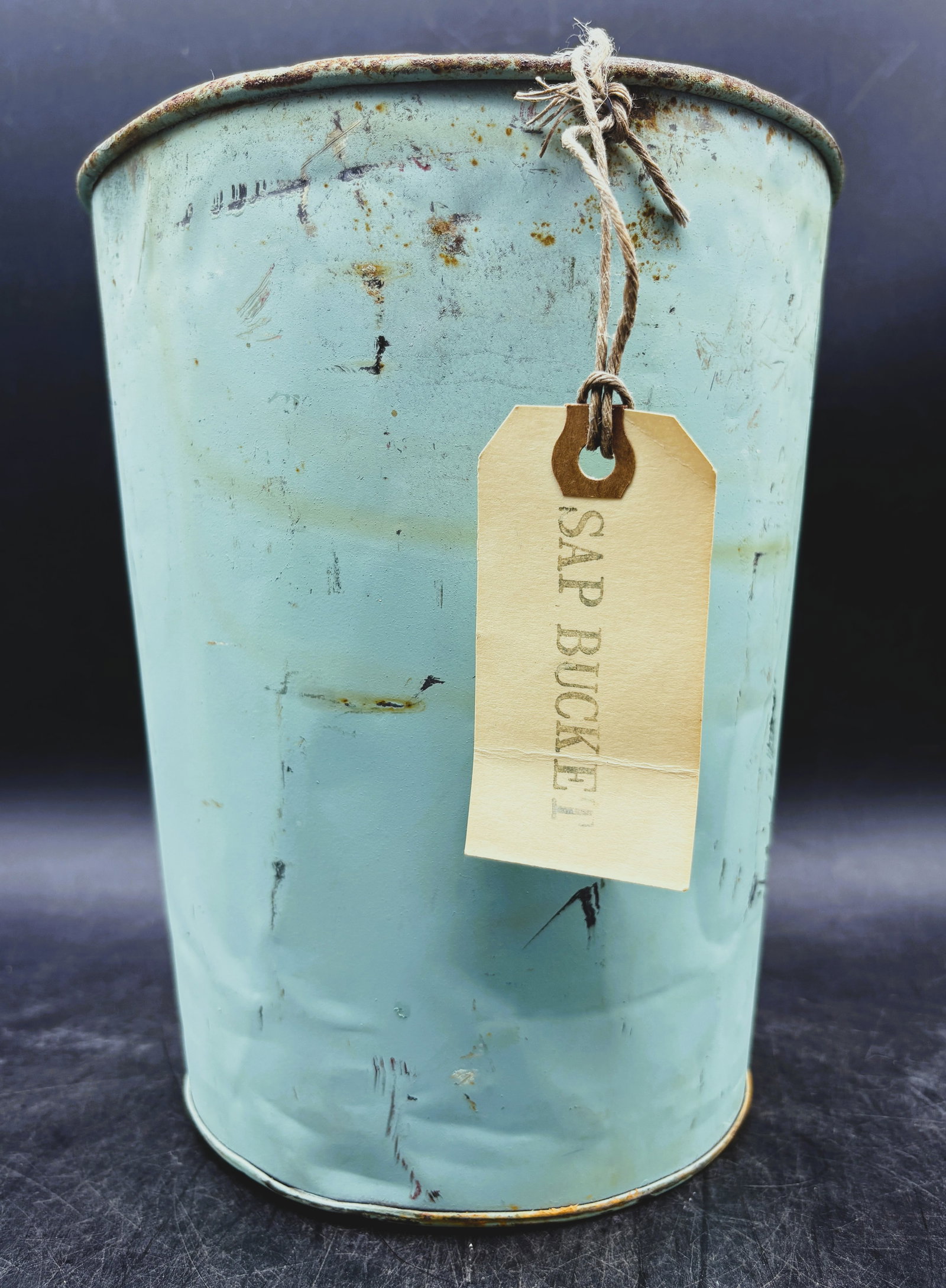 Vintage Mint Green/Blue Metal Sap Bucket Rustic Primitive - 2