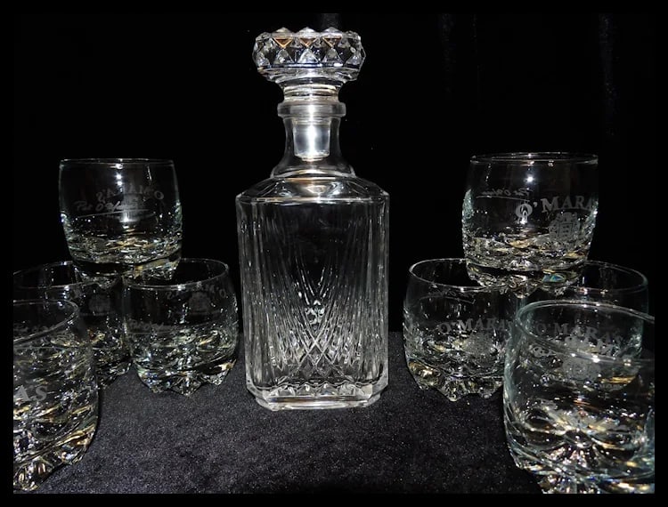 Large Leaded Crystal Whiskey Decanter with O’mara Old Fashioned Whiskey Glasses - 2