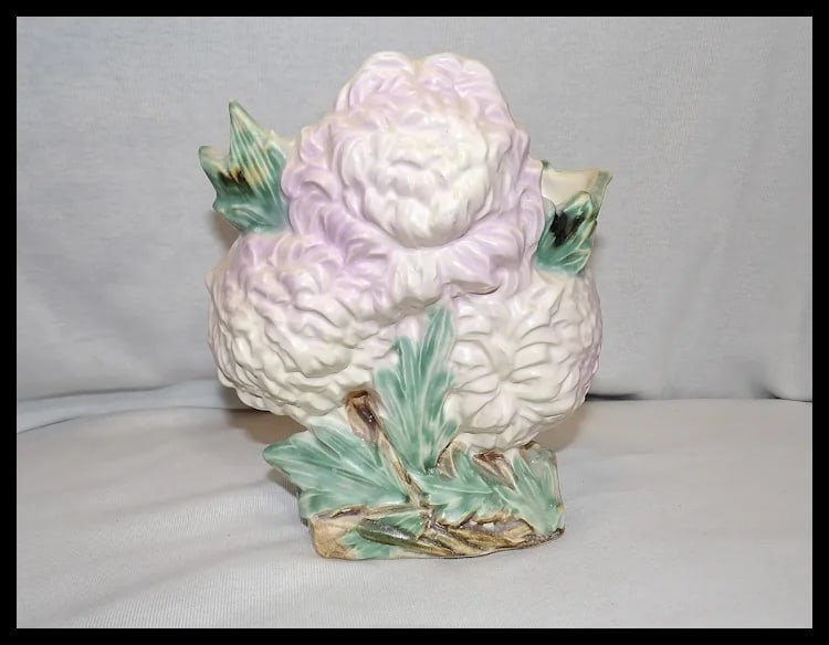 Vintage 1950 McCoy Pottery Chrysanthemum Pink Figural Flower Vase Planter - 10