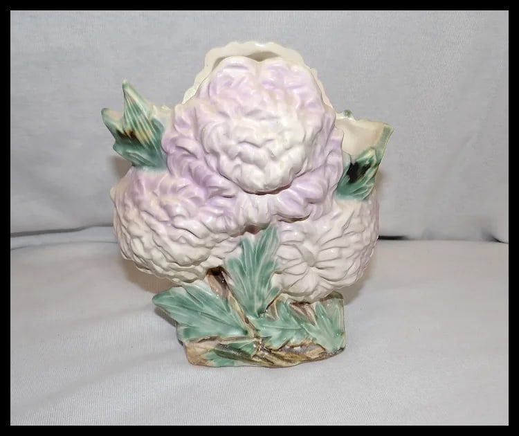 Vintage 1950 McCoy Pottery Chrysanthemum Pink Figural Flower Vase Planter - 3