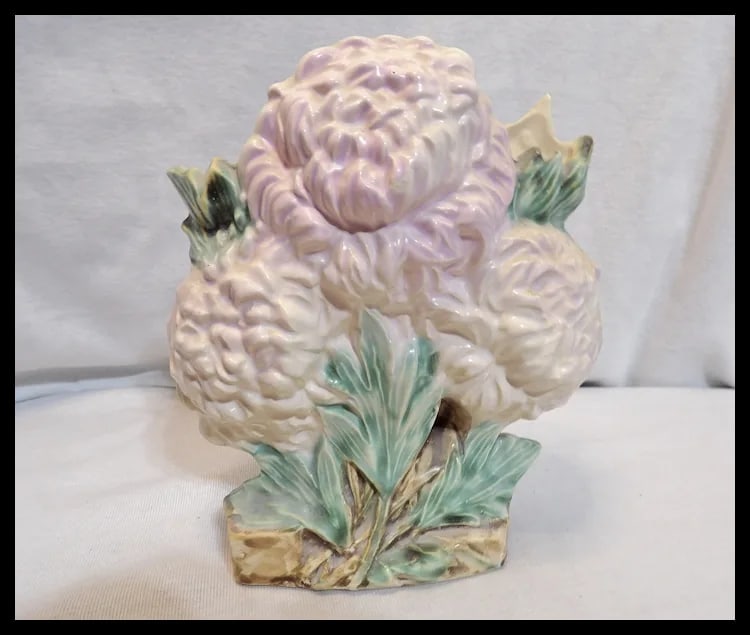 Vintage 1950 McCoy Pottery Chrysanthemum Pink Figural Flower Vase Planter - 5
