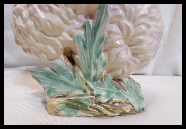 Vintage 1950 McCoy Pottery Chrysanthemum Pink Figural Flower Vase Planter - 7