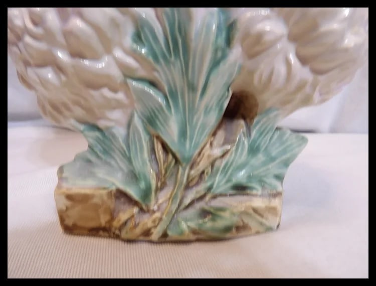 Vintage 1950 McCoy Pottery Chrysanthemum Pink Figural Flower Vase Planter - 8