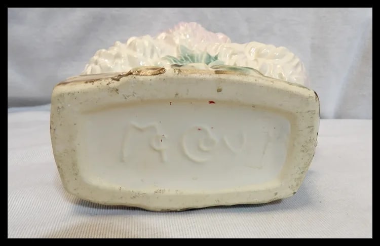 Vintage 1950 McCoy Pottery Chrysanthemum Pink Figural Flower Vase Planter - 9