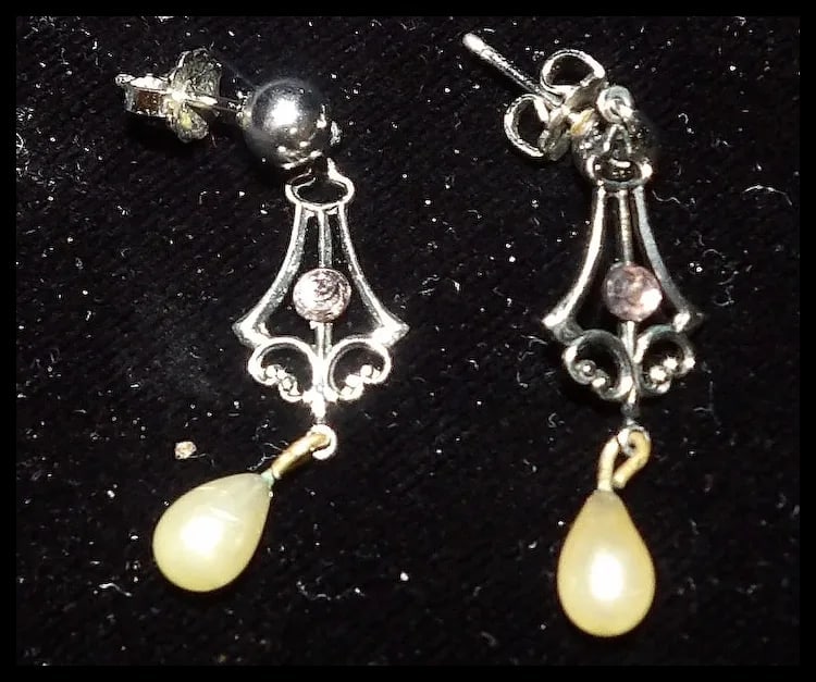 Sterling Silver Post Earrings with Faux Pearls - 2