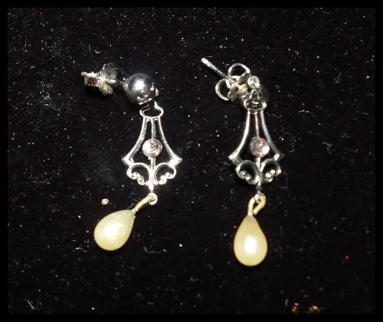 Sterling Silver Post Earrings with Faux Pearls - 4