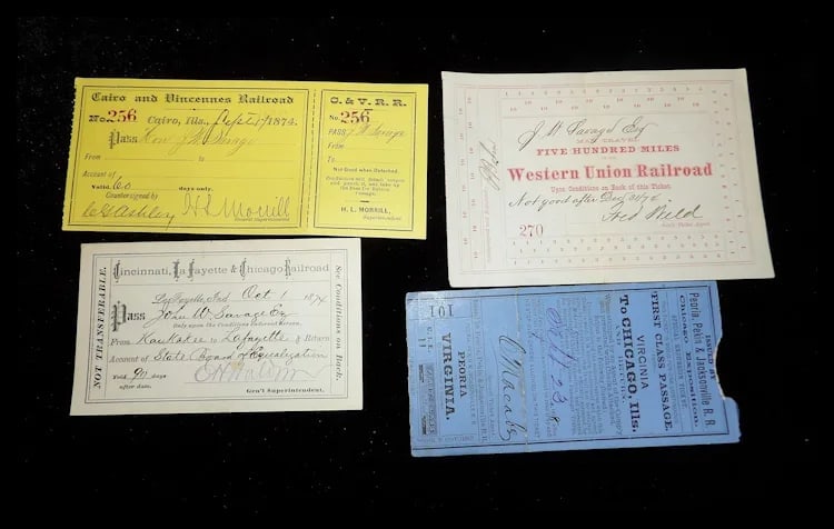 Antique Rail Road Tickets and Passes of the Peoria, Pekin and Jacksonville R.R.-Cairo and Vincennes - 2