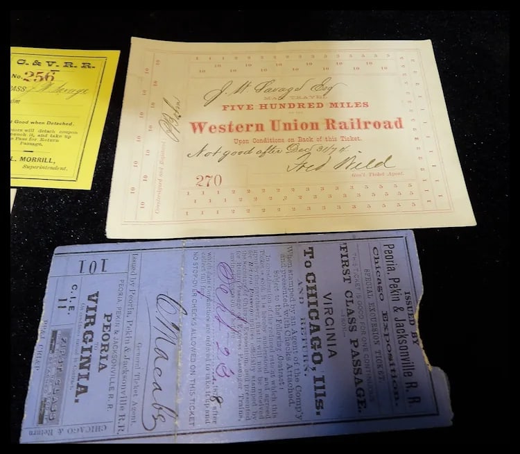 Antique Rail Road Tickets and Passes of the Peoria, Pekin and Jacksonville R.R.-Cairo and Vincennes - 4