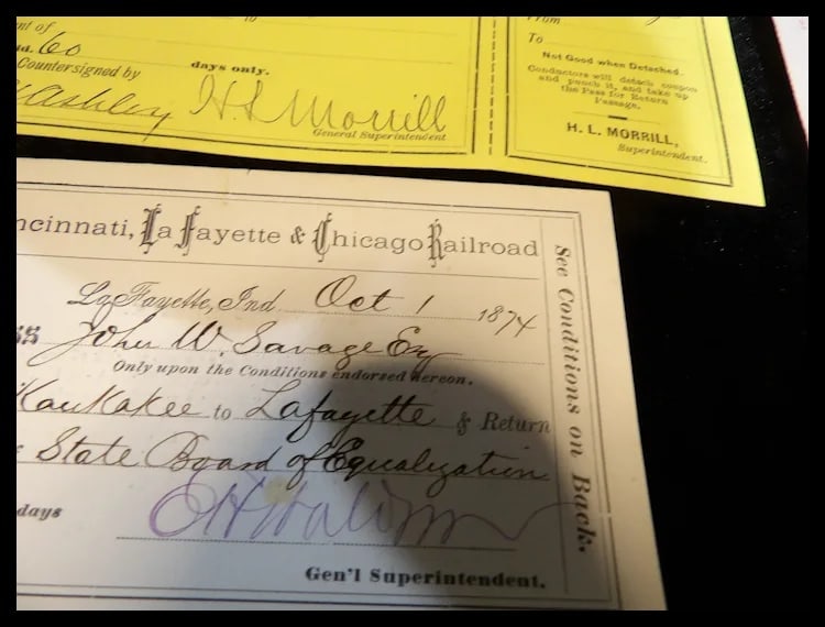 Antique Rail Road Tickets and Passes of the Peoria, Pekin and Jacksonville R.R.-Cairo and Vincennes - 7