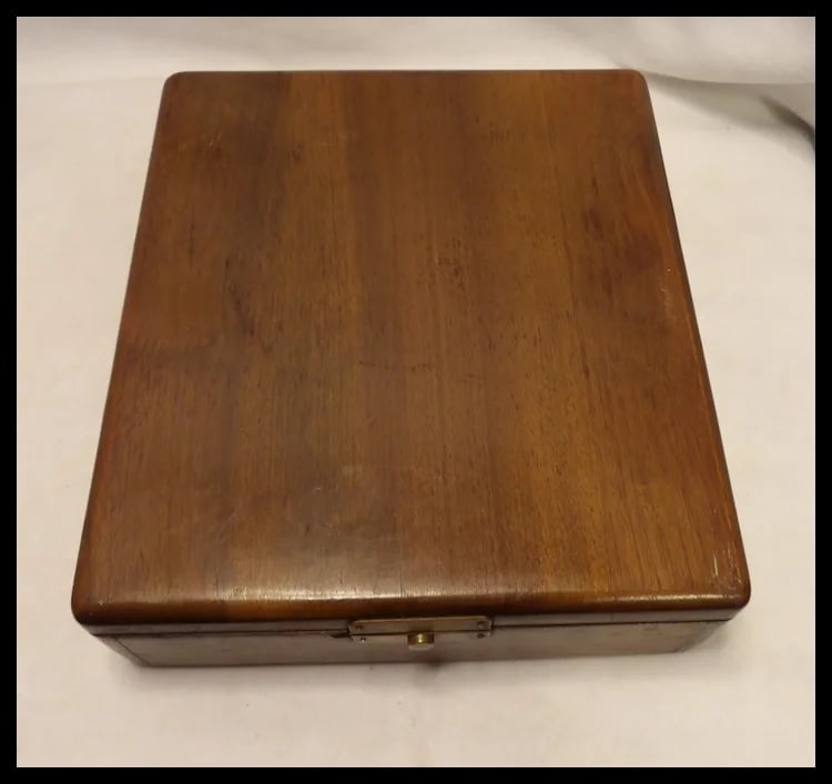 Antique Wooden Poker Chip Box with Clay Poker Chips - 10