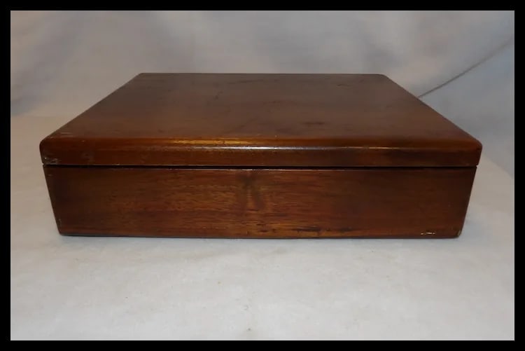 Antique Wooden Poker Chip Box with Clay Poker Chips - 11