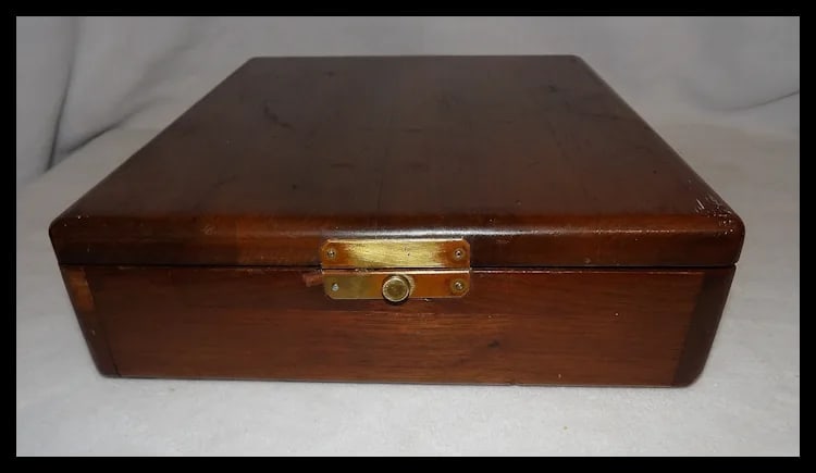 Antique Wooden Poker Chip Box with Clay Poker Chips - 6
