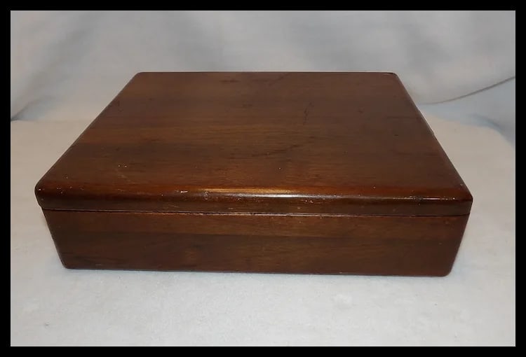 Antique Wooden Poker Chip Box with Clay Poker Chips - 7
