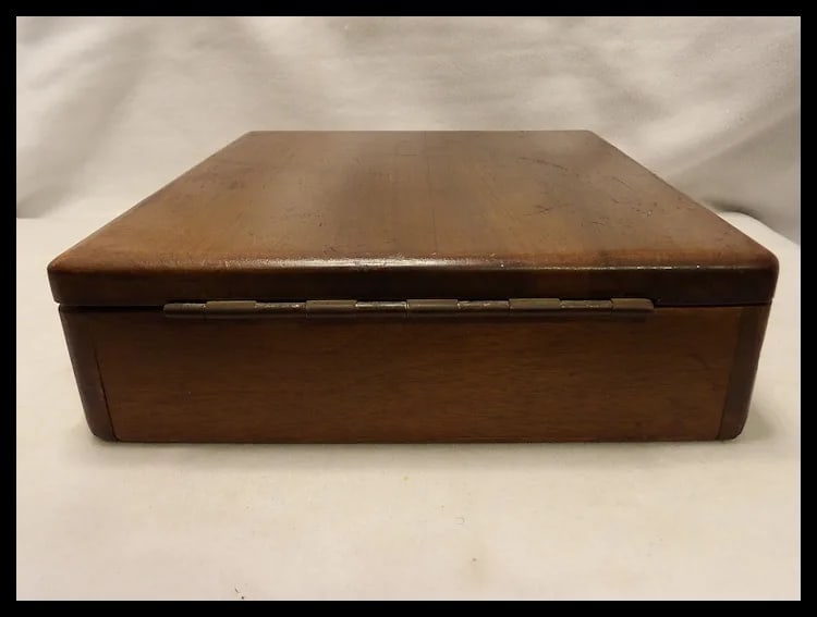 Antique Wooden Poker Chip Box with Clay Poker Chips - 8