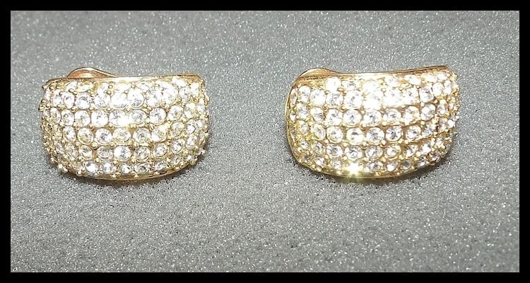 Vintage Roman Gold Tone Rhinestone Clip on Earrings - 2