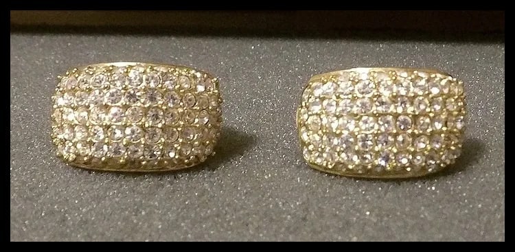 Vintage Roman Gold Tone Rhinestone Clip on Earrings - 3