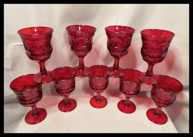 Fostoria Argus Ruby Red Footed Water Goblets - 3
