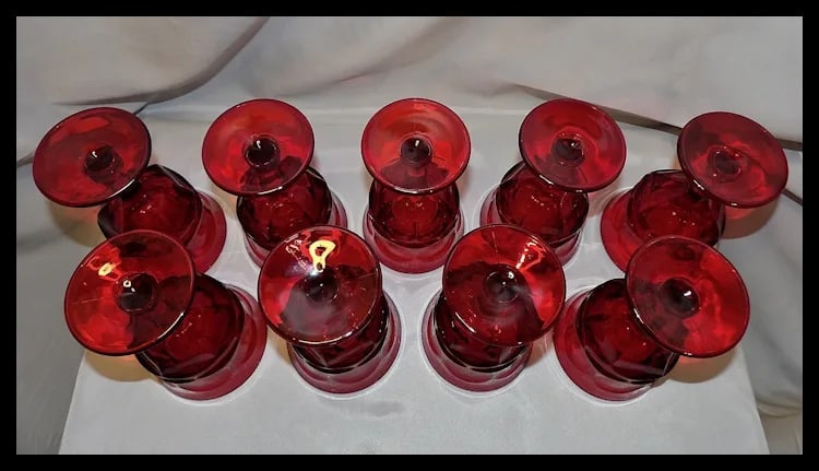 Fostoria Argus Ruby Red Footed Water Goblets - 5