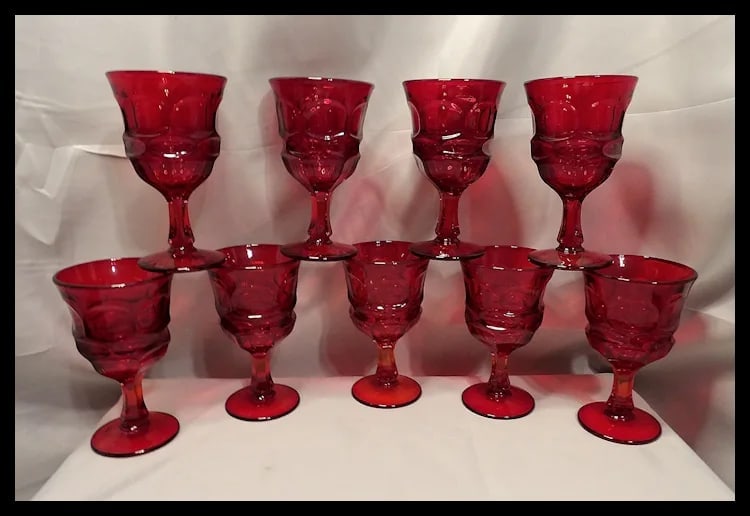 Fostoria Argus Ruby Red Footed Water Goblets - 6