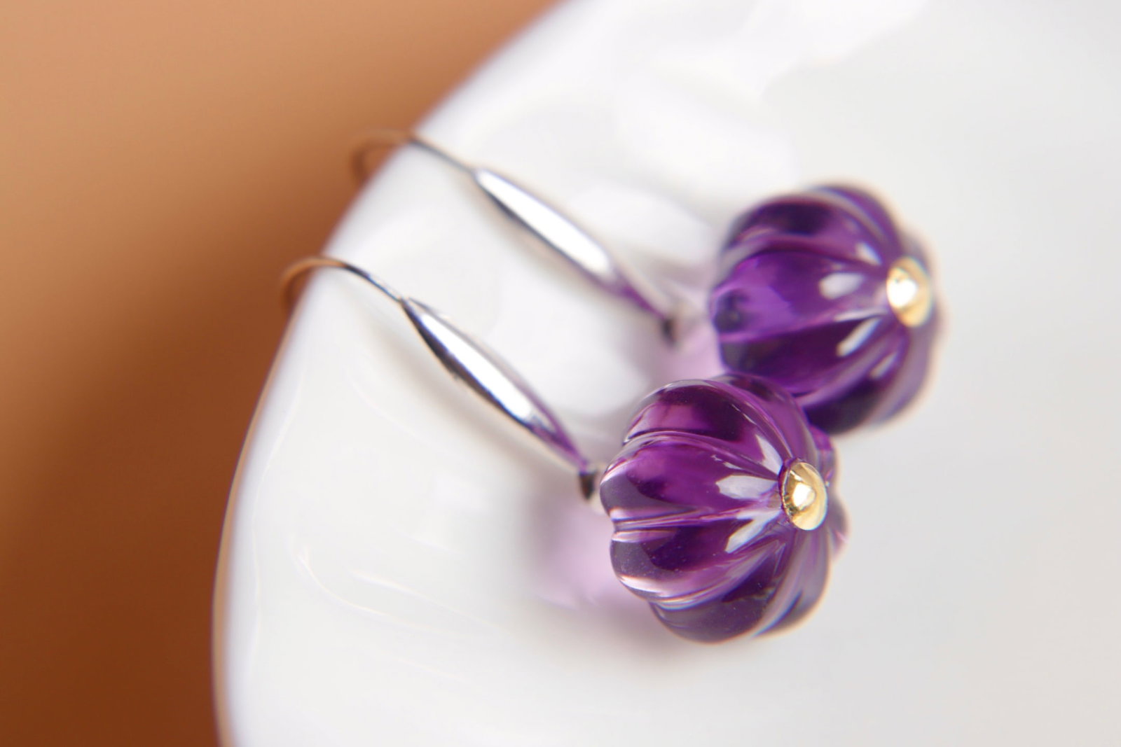18K Gold Amethyst Earrings - 2