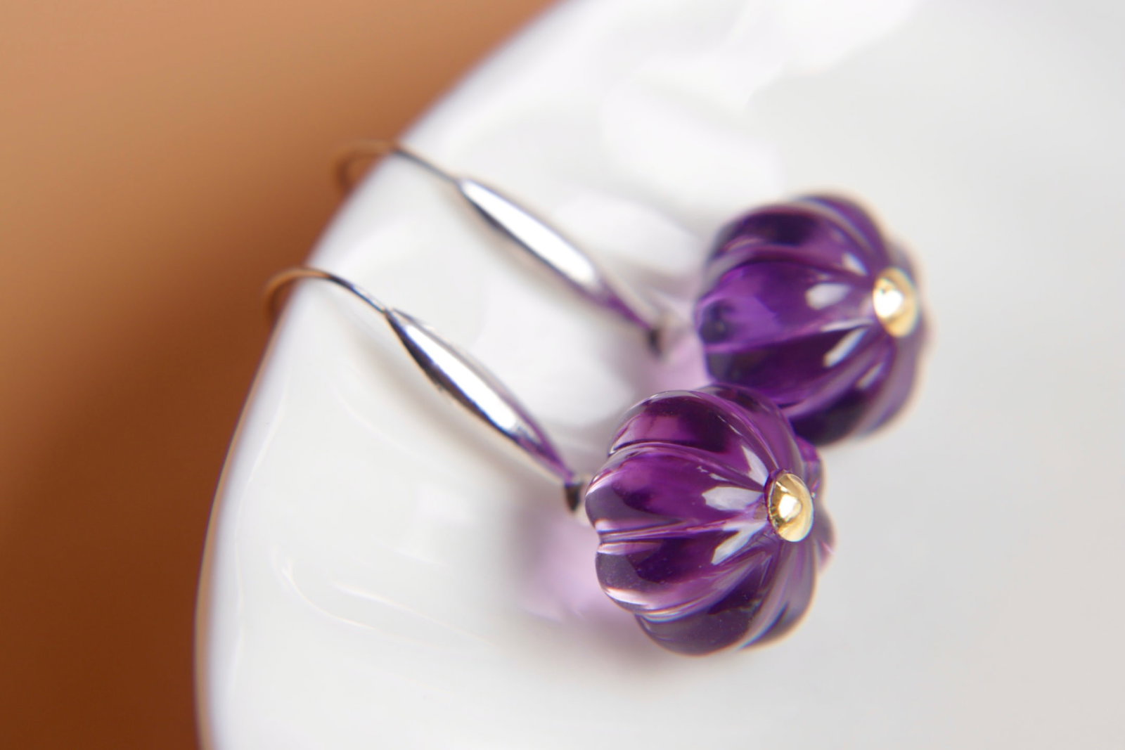 18K Gold Amethyst Earrings - 3