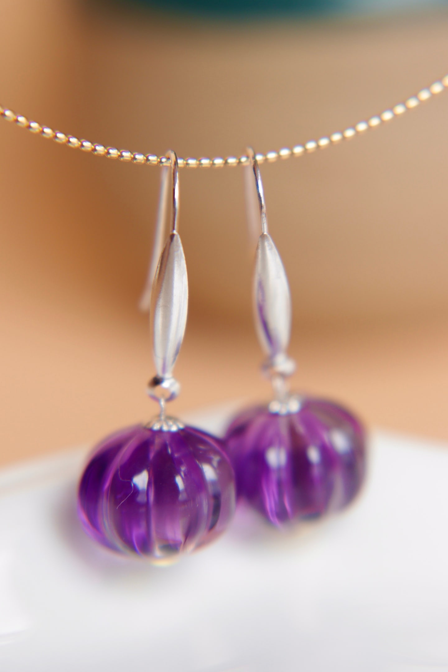 18K Gold Amethyst Earrings - 4