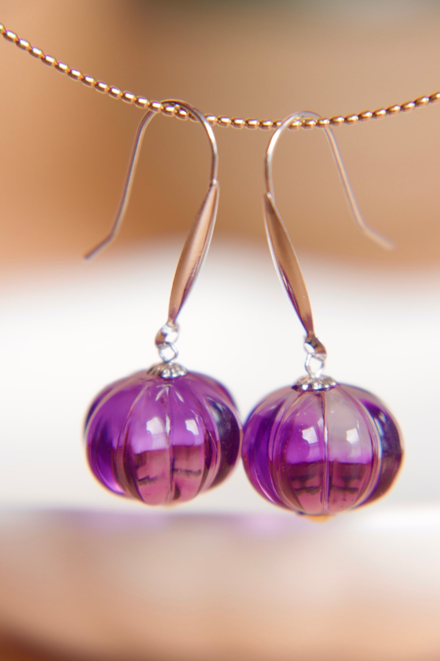 18K Gold Amethyst Earrings - 5
