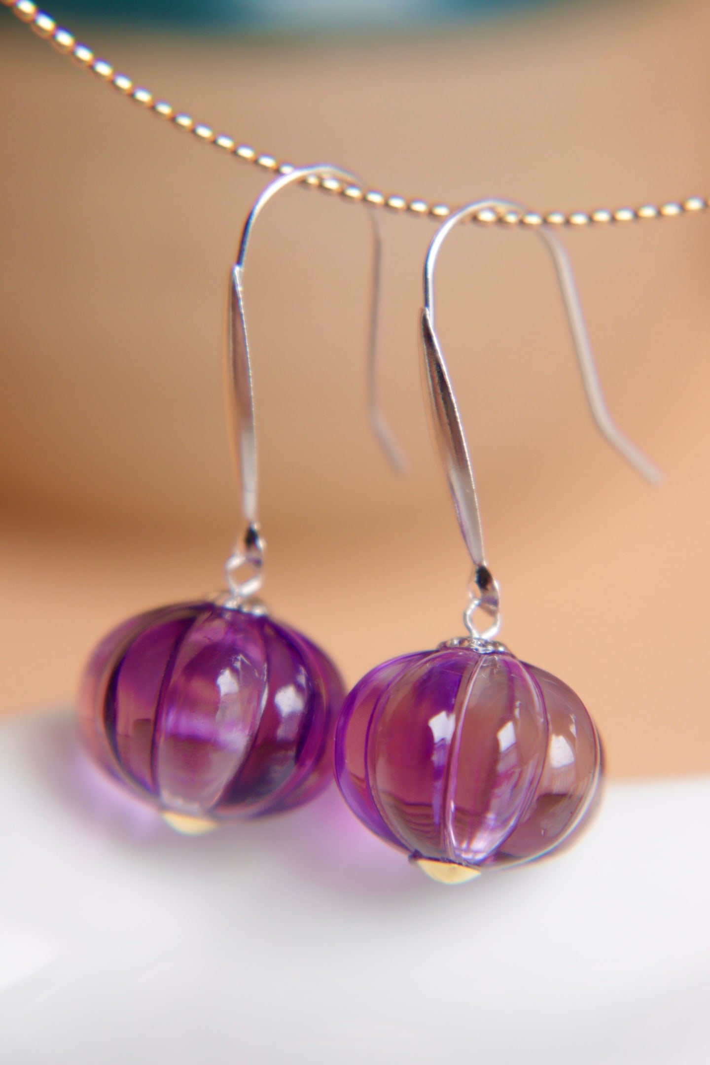 18K Gold Amethyst Earrings - 6