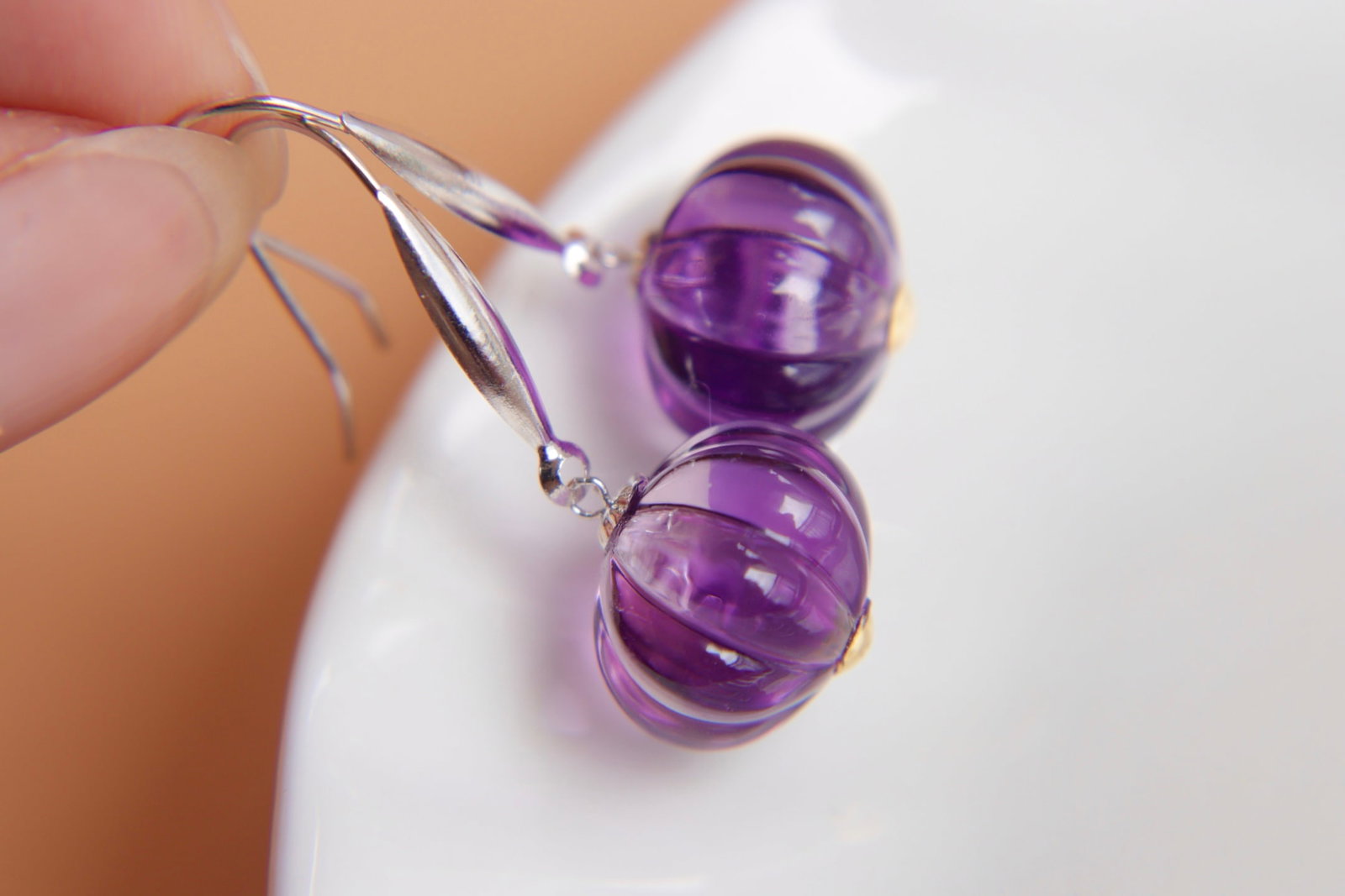 18K Gold Amethyst Earrings - 7