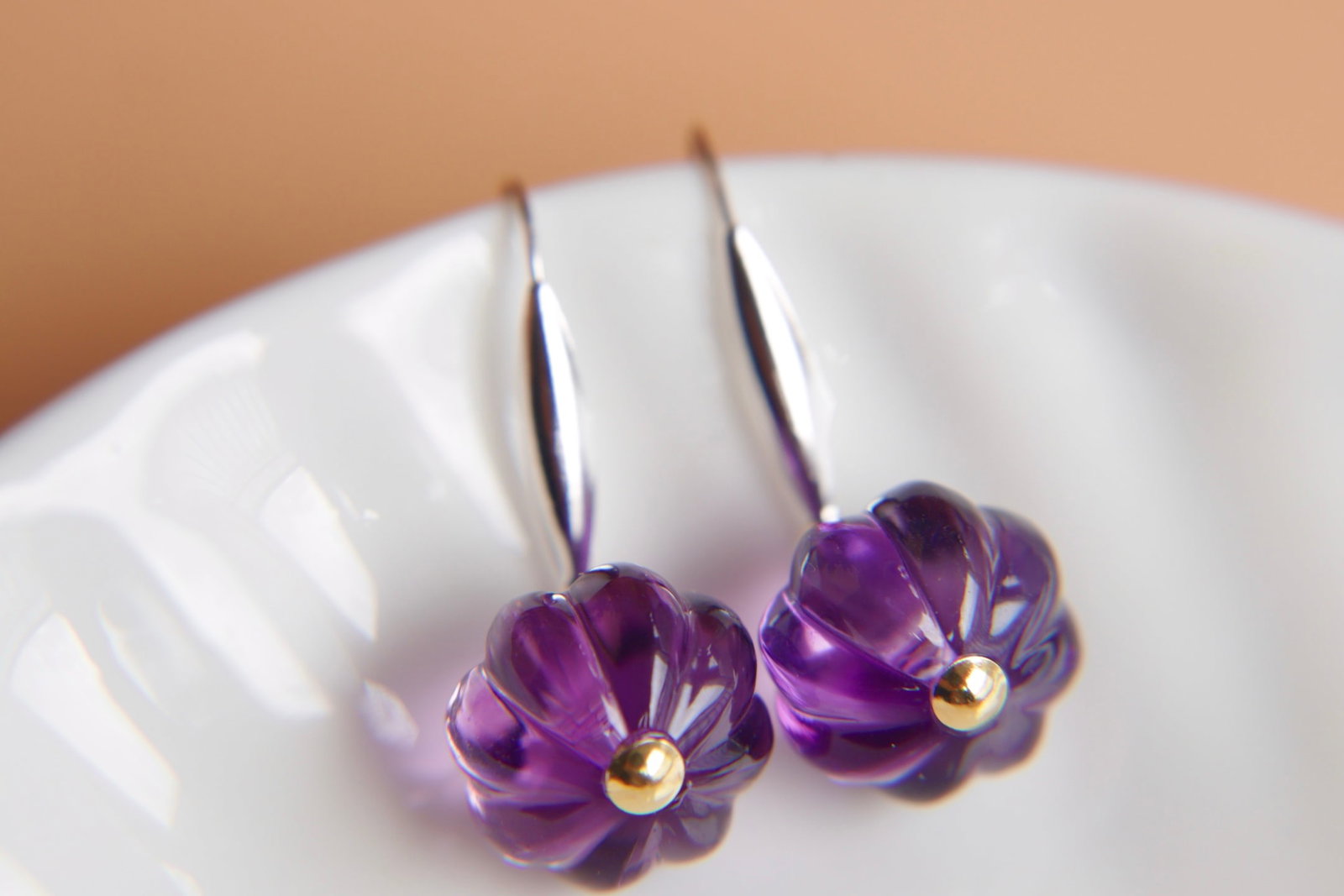 18K Gold Amethyst Earrings - 8