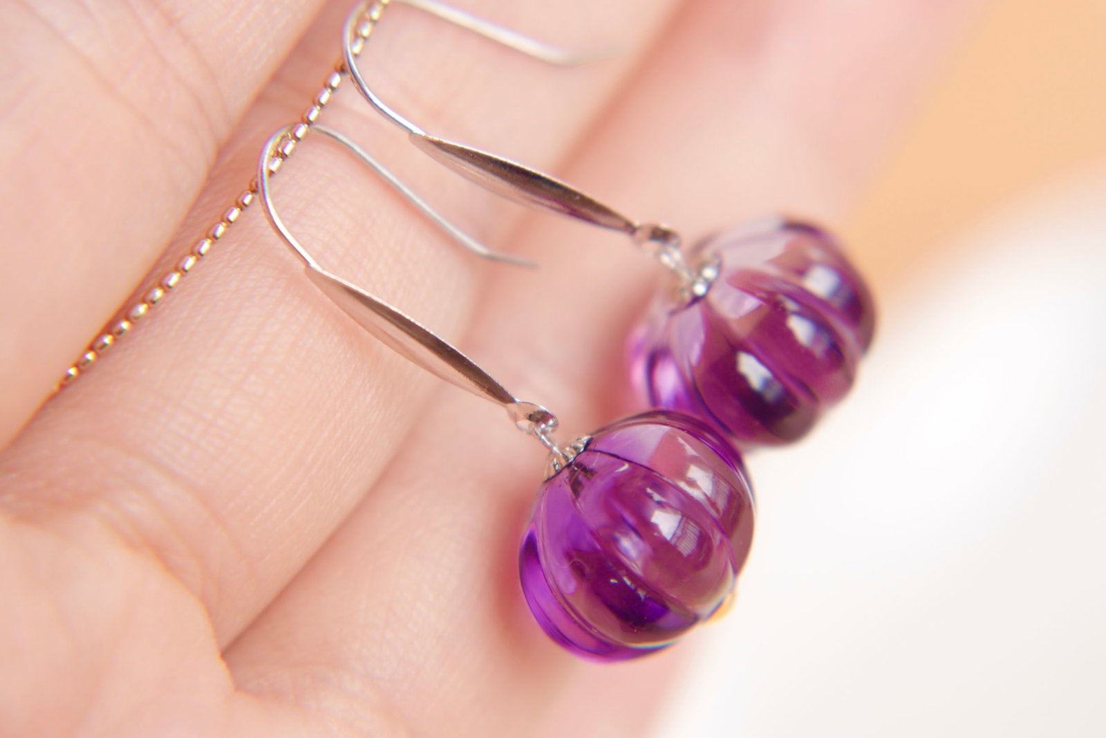 18K Gold Amethyst Earrings - 9