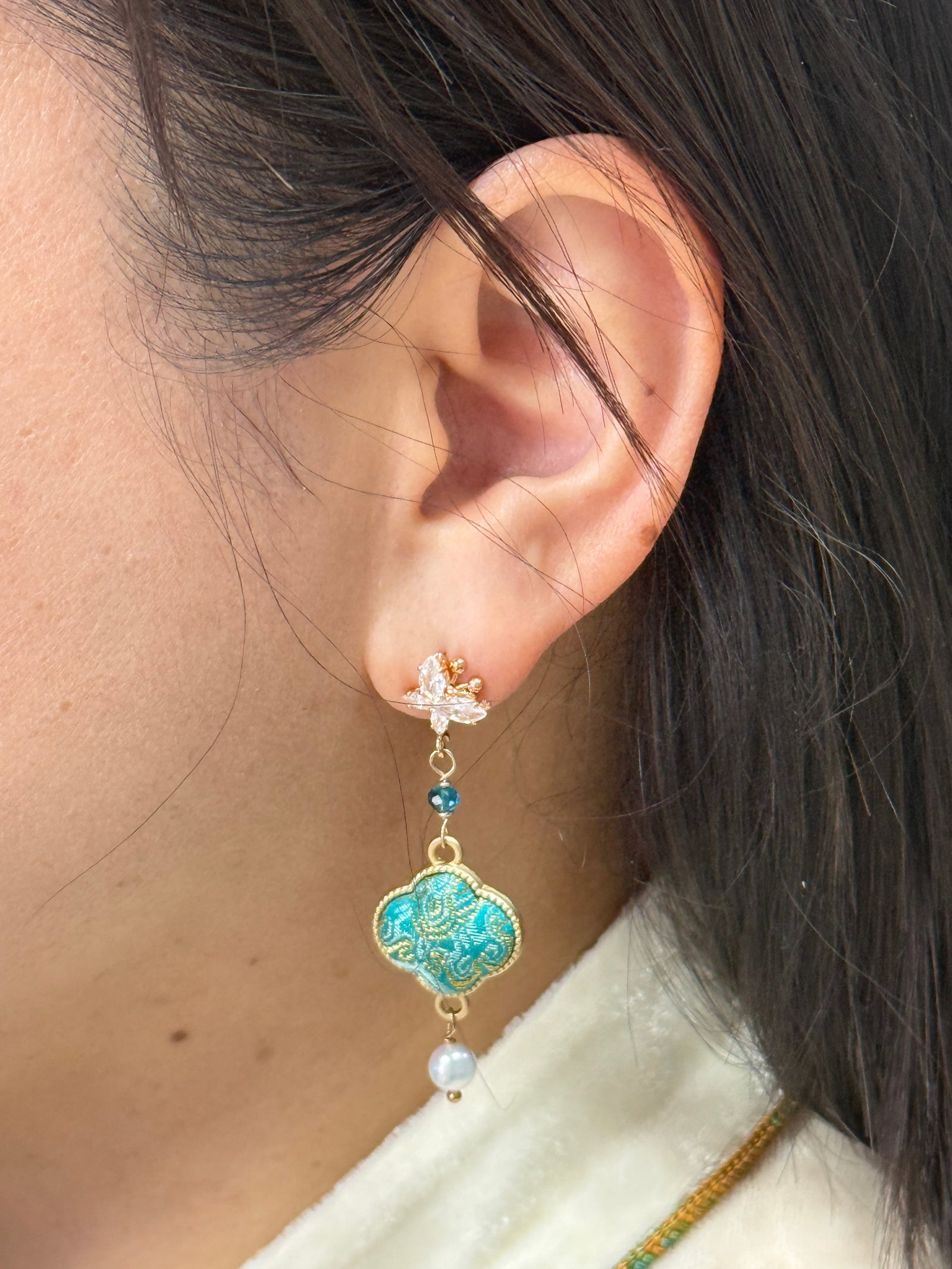 Song Brocade Clover Earrings - 3
