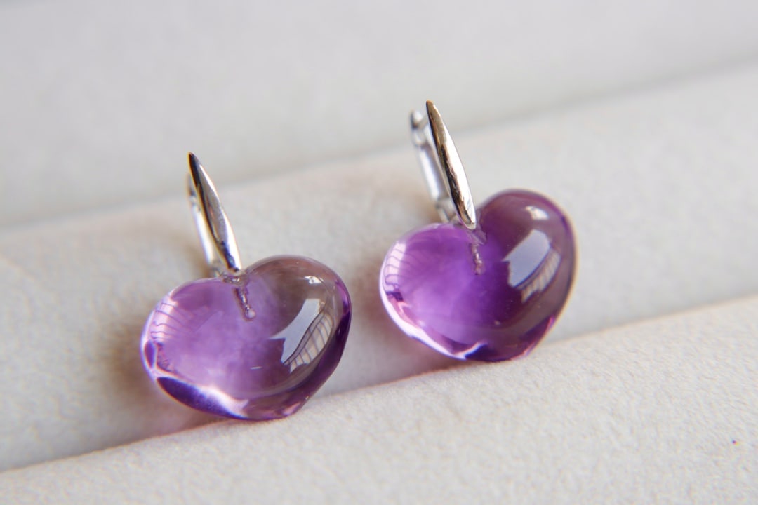 18K Gold Natural Amethyst Earrings - 3