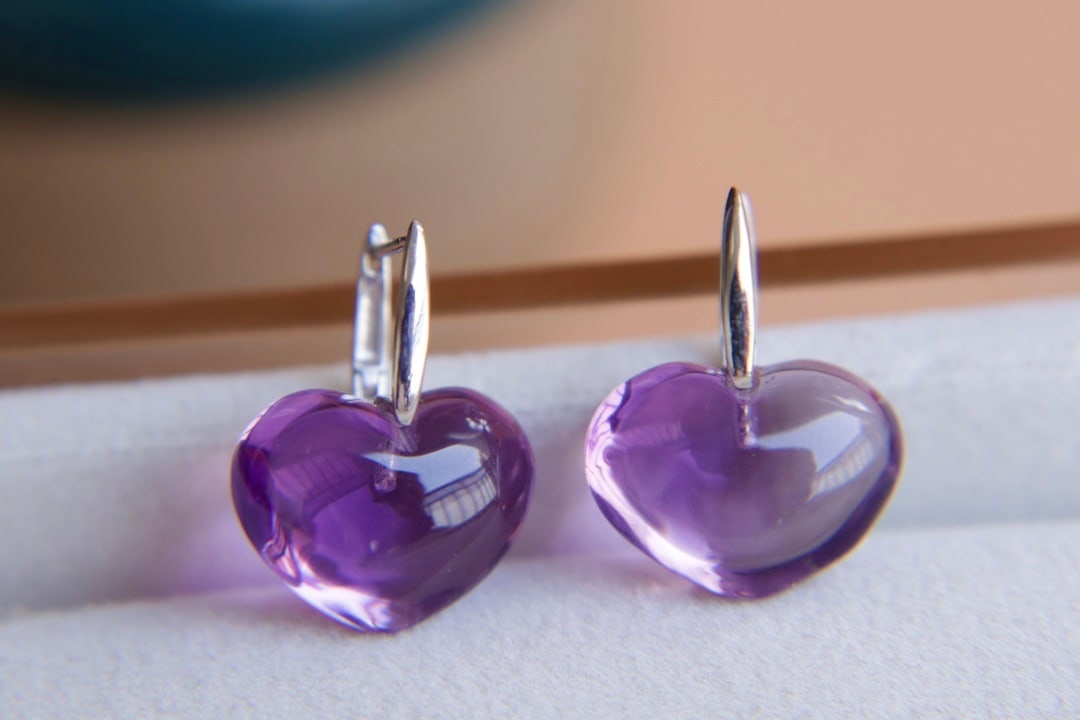 18K Gold Natural Amethyst Earrings - 4