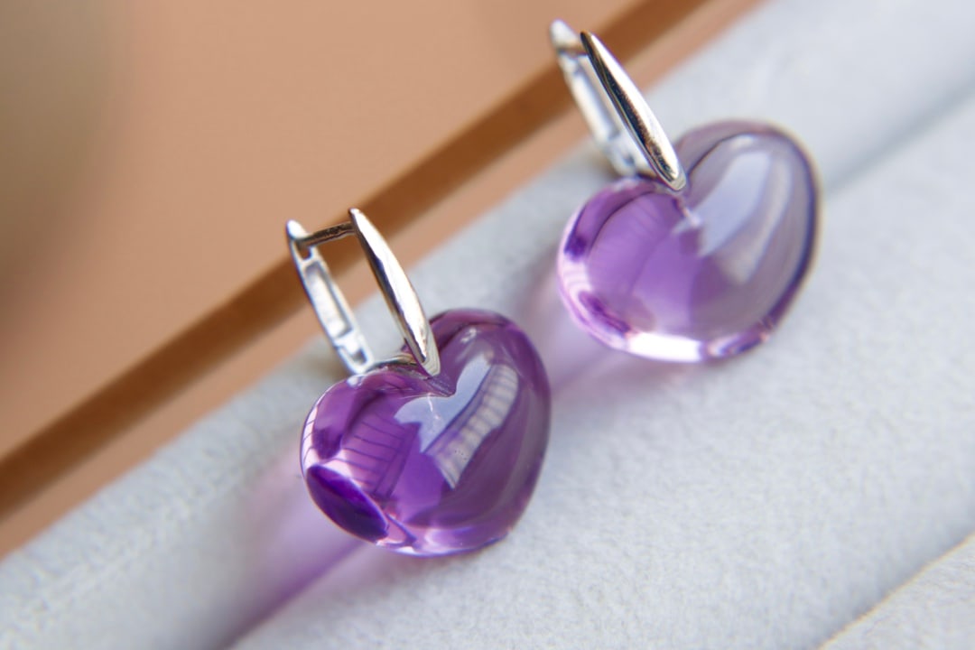 18K Gold Natural Amethyst Earrings - 5