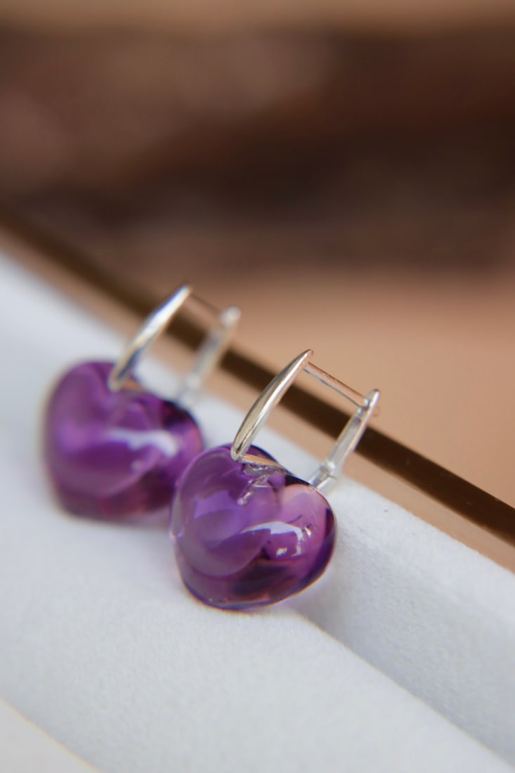 18K Gold Natural Amethyst Earrings - 6
