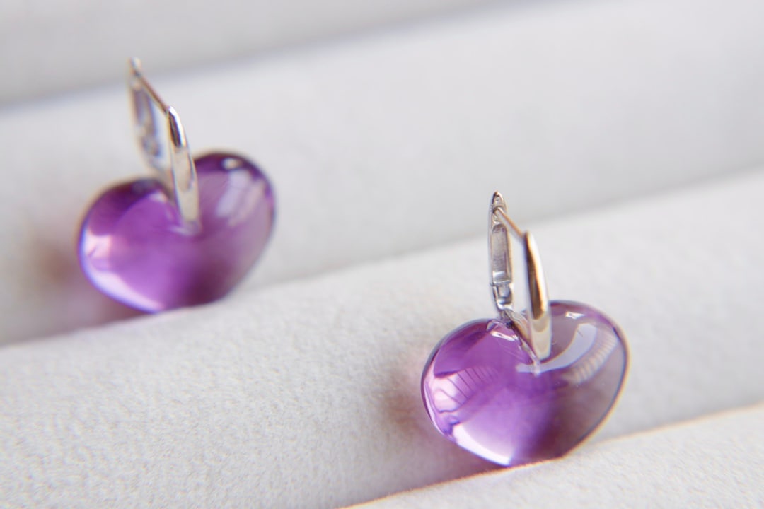 18K Gold Natural Amethyst Earrings - 8