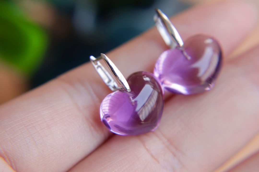 18K Gold Natural Amethyst Earrings - 9