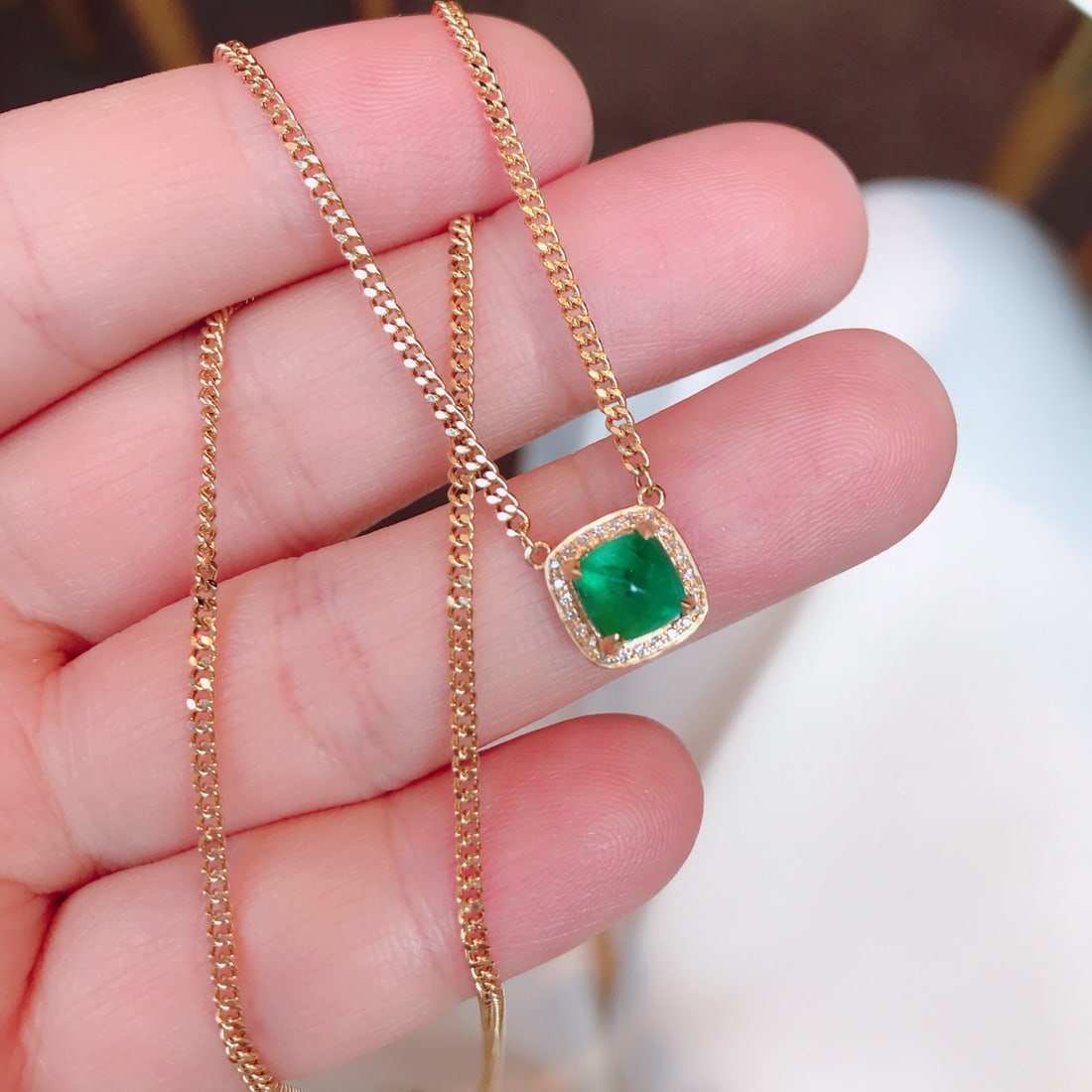 18K Gold Natural Emerald Necklace - 2