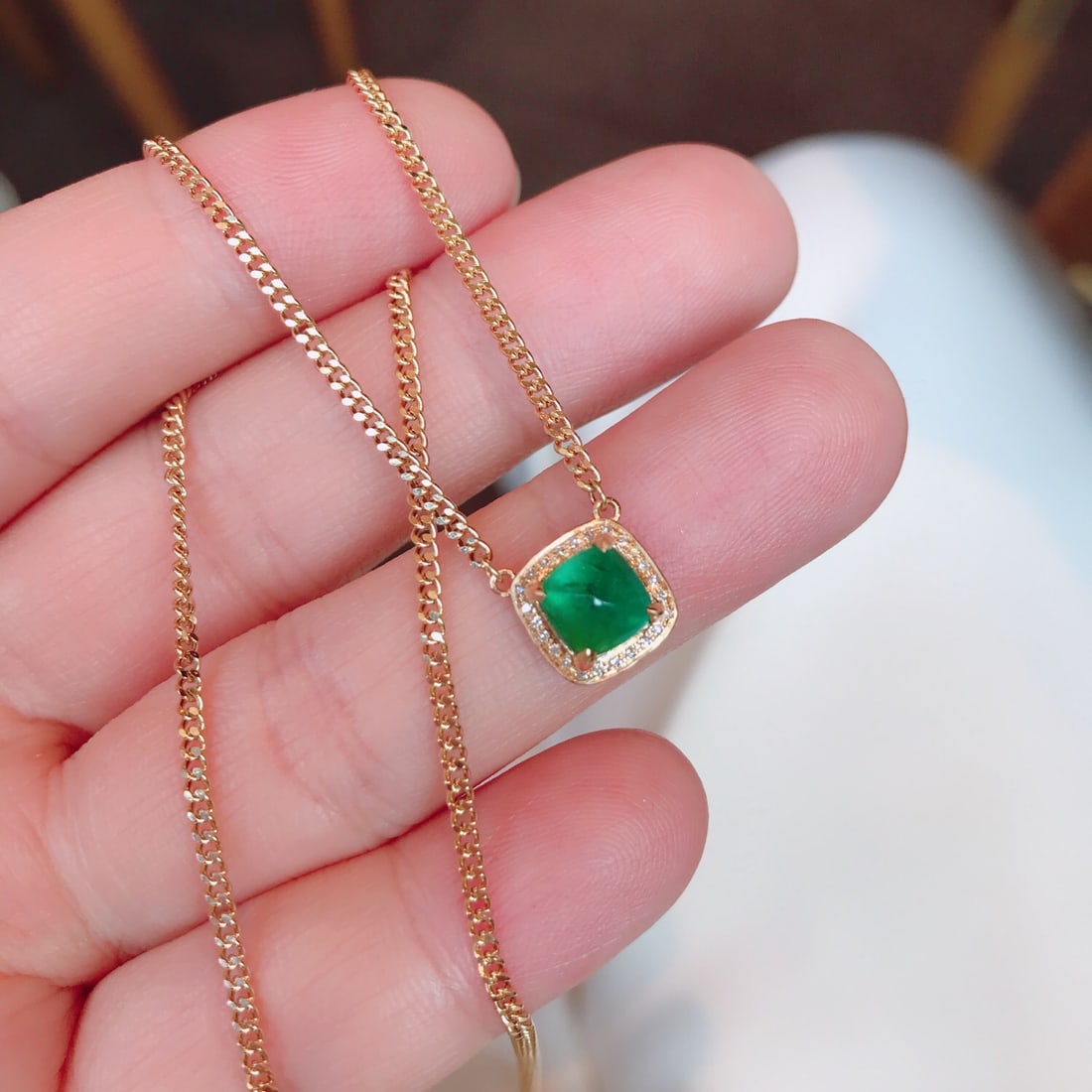 18K Gold Natural Emerald Necklace - 3