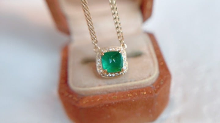 18K Gold Natural Emerald Necklace - 4