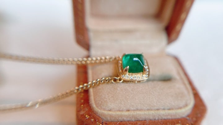18K Gold Natural Emerald Necklace - 5