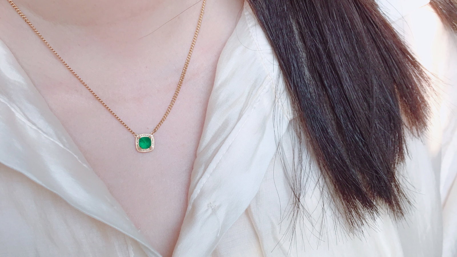 18K Gold Natural Emerald Necklace - 6