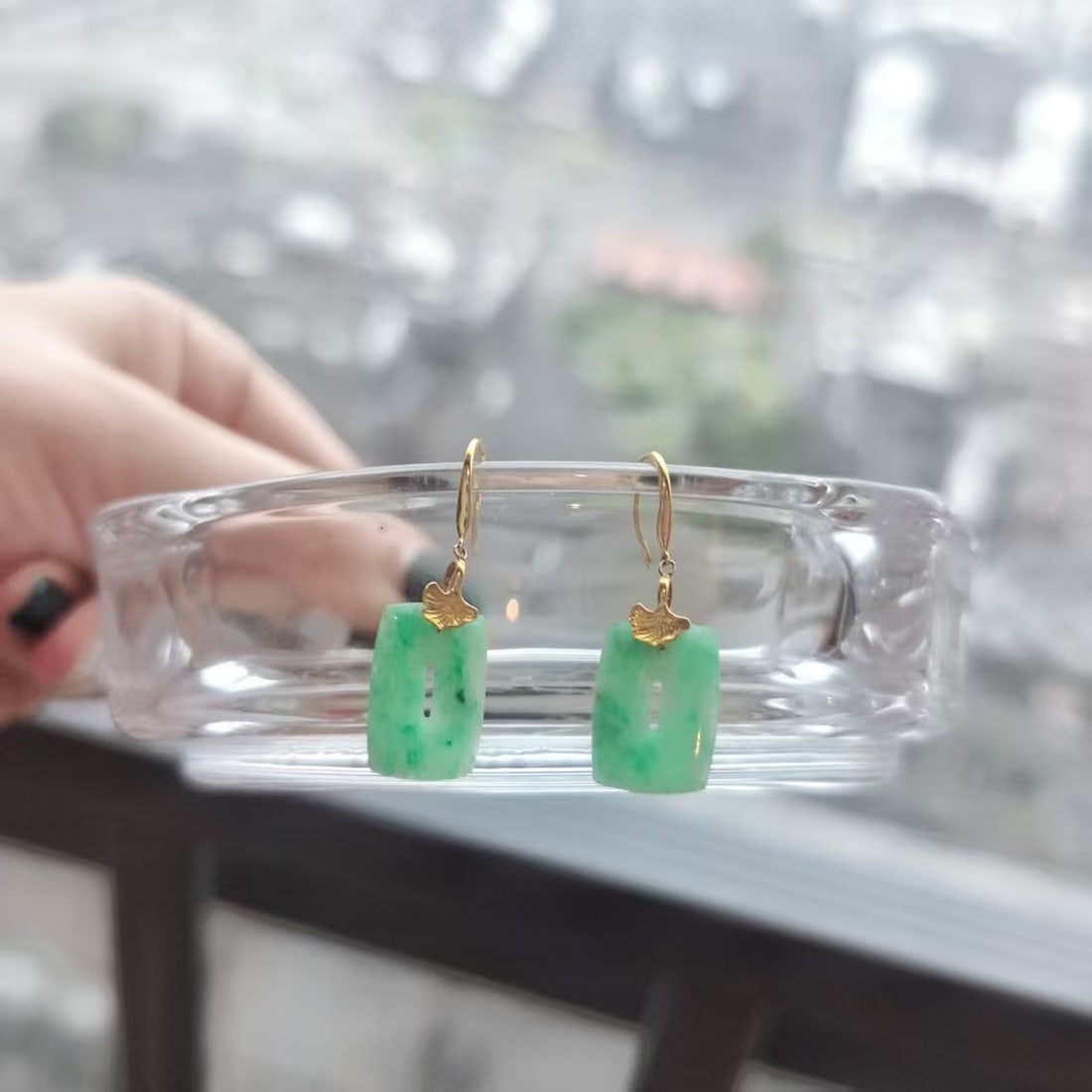 18K Gold Natural Jadeite Jade Earrings Green A Grade Fine Jewelry - 3