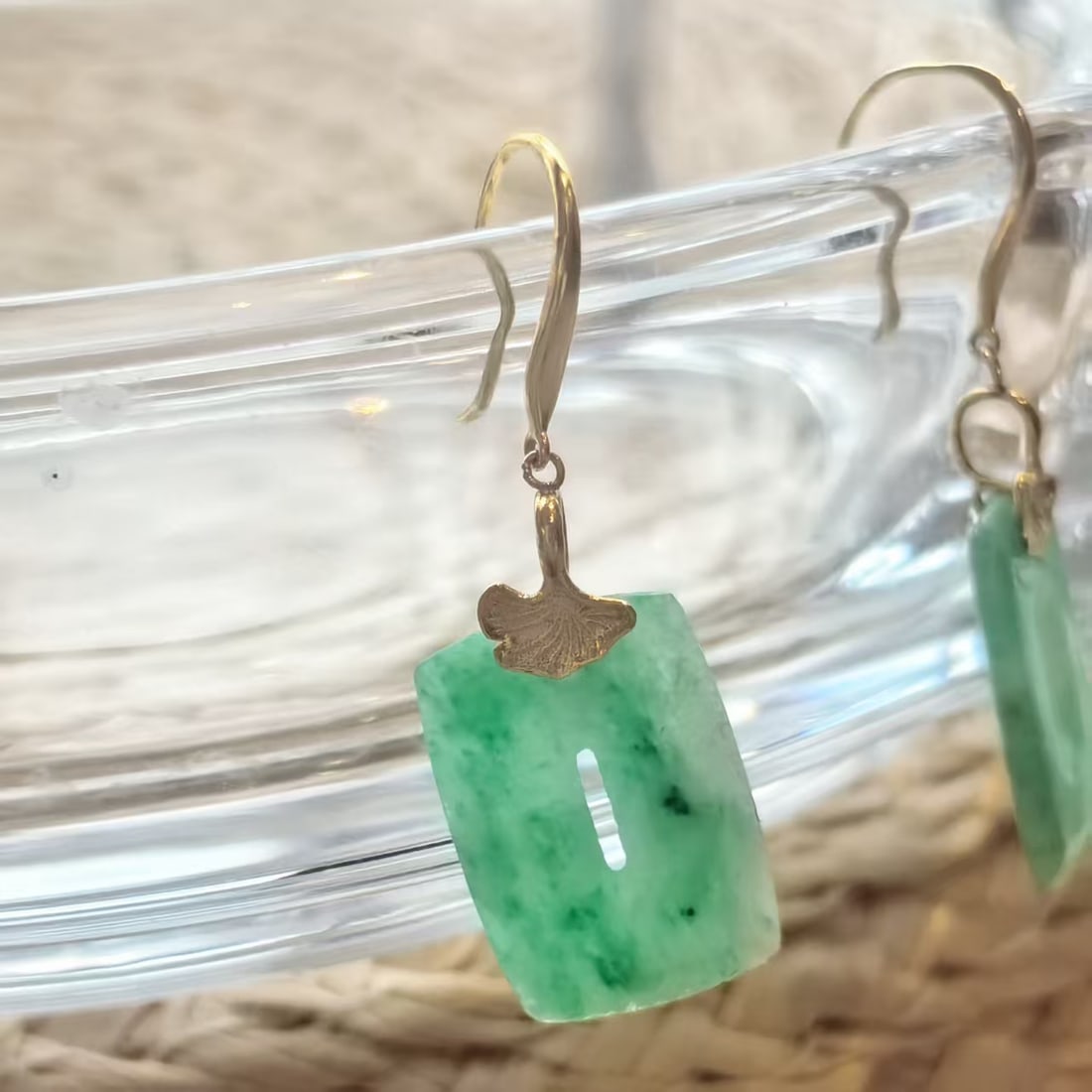 18K Gold Natural Jadeite Jade Earrings Green A Grade Fine Jewelry - 5
