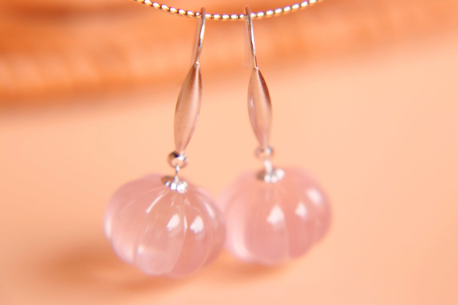 18K Gold Natural Rose Quartz Earrings - 2