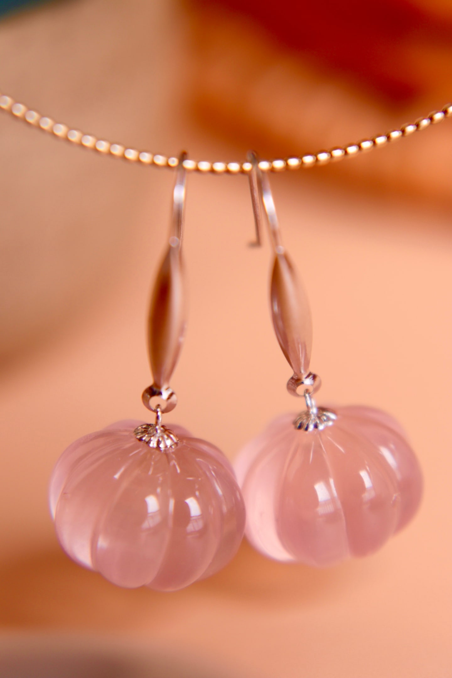 18K Gold Natural Rose Quartz Earrings - 8