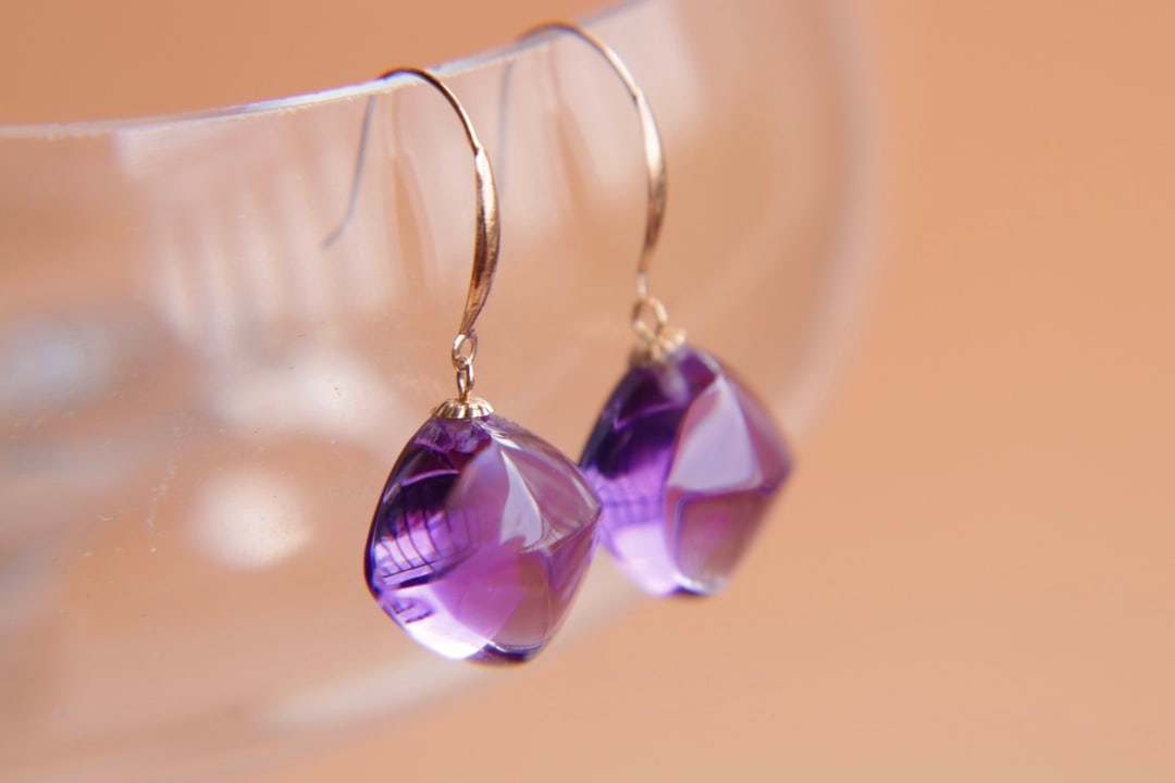 18K Gold Natural Amethyst Earrings - 6