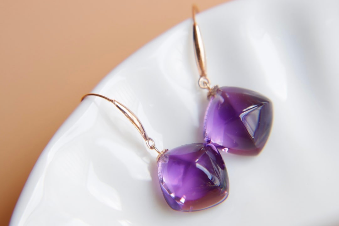 18K Gold Natural Amethyst Earrings - 9