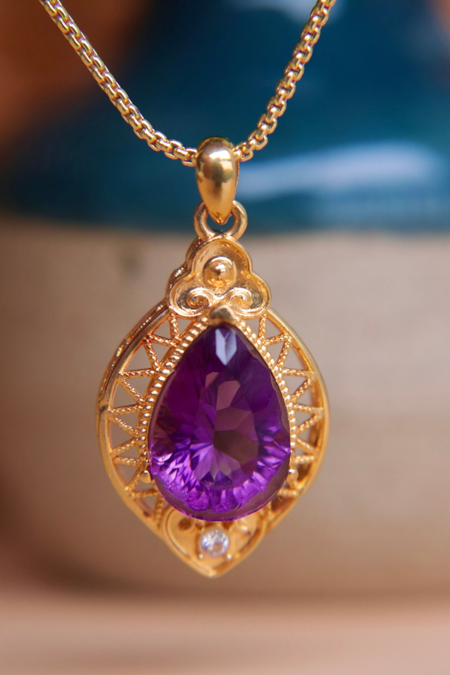 18K Gold Natural Amethyst Pendant - 5